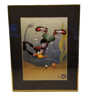 LOONEY Tunes Underwater Daffy Duck Golfing Professionally Framed Print 965/1000